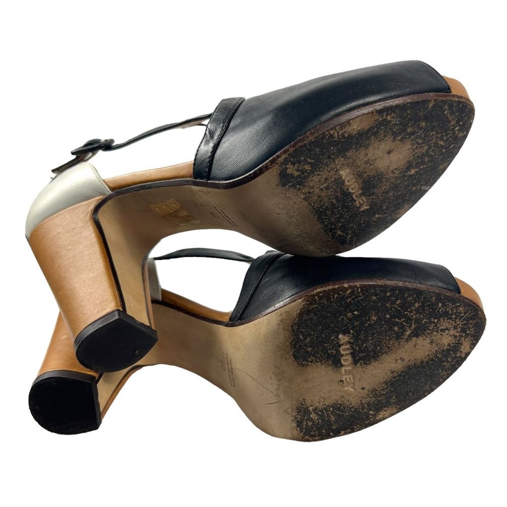 Audley London Leather Peep Toe High Heel Pumps in Black Multi Retro Pinup Sz 40 - Picture 9 of 11